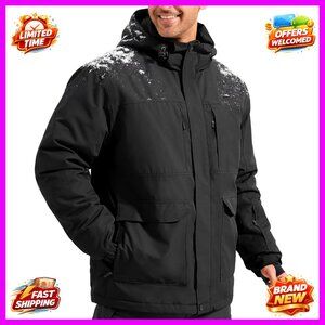 Men's Waterproof Ski Jacket Fleece Lined Winter Snow Coat with Hood